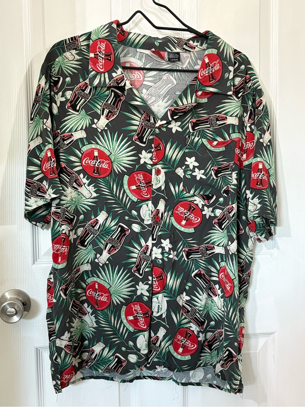 Coca Cola Men's Green Tropical Print Button-Down Shirt